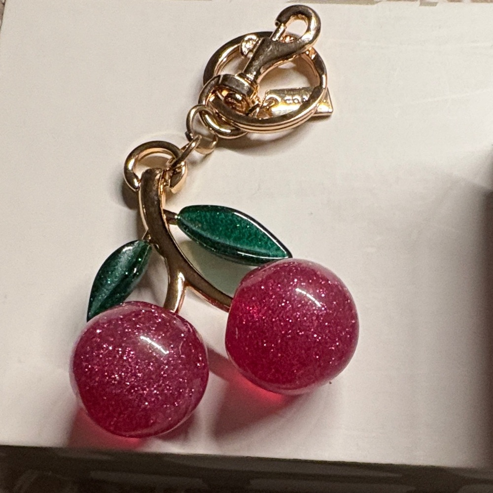 Pink Cherry Keychain with Gold Accents